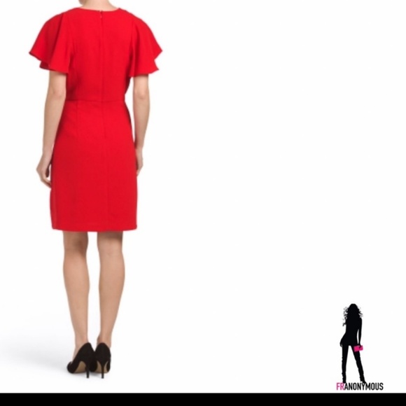 Black Crepe Flutter Sleeve Dress - Picture 2 of 4